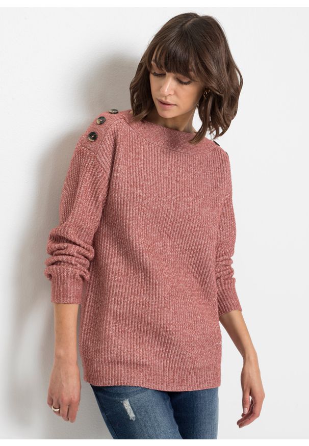 bonprix - Sweter oversize z guzikami. Kolor: różowy