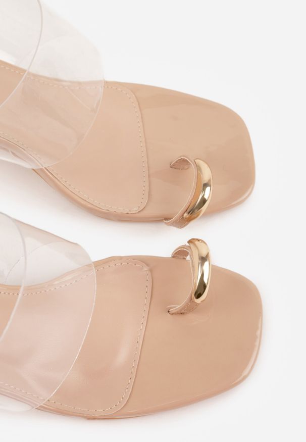 Born2be - Beżowe Klapki na Słupku z Transparentnym Paskiem i Obcasem Ryrnell. Okazja: na co dzień, do pracy. Kolor: beżowy. Materiał: denim, materiał, jeans. Obcas: na obcasie. Styl: elegancki, casual, klasyczny. Wysokość obcasa: średni