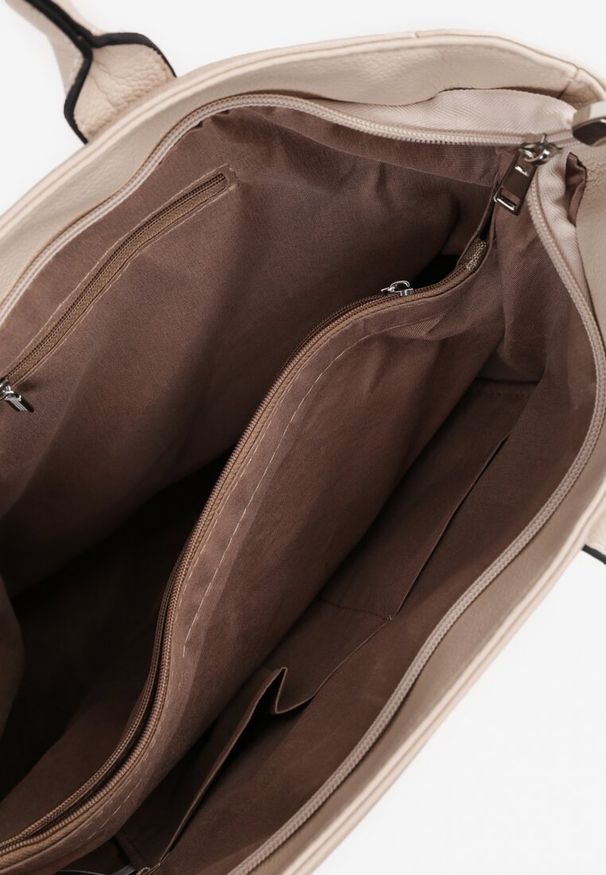 Renee - Ciemnobeżowa Torebka Typu Shopper z Paskiem Crossbody Zdobiona Aplikacją Idaniela. Kolor: beżowy. Wzór: aplikacja. Dodatki: z aplikacjami. Materiał: zdobione. Styl: elegancki, casual. Rodzaj torebki: na ramię