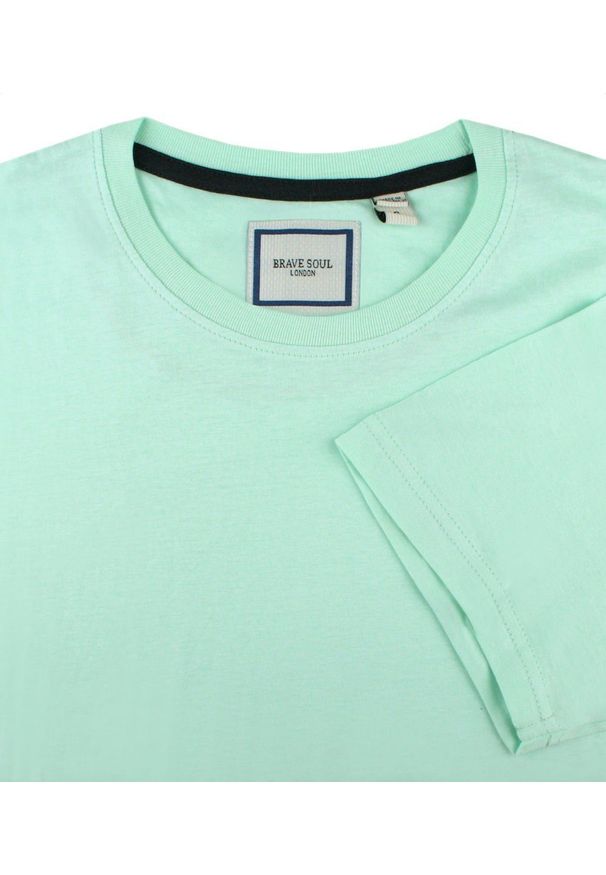 Męski T-Shirt Jednokolorowy - Brave Soul - Kolor Miętowy. Okazja: na co dzień. Kolor: miętowy. Materiał: bawełna. Sezon: lato, wiosna. Styl: casual