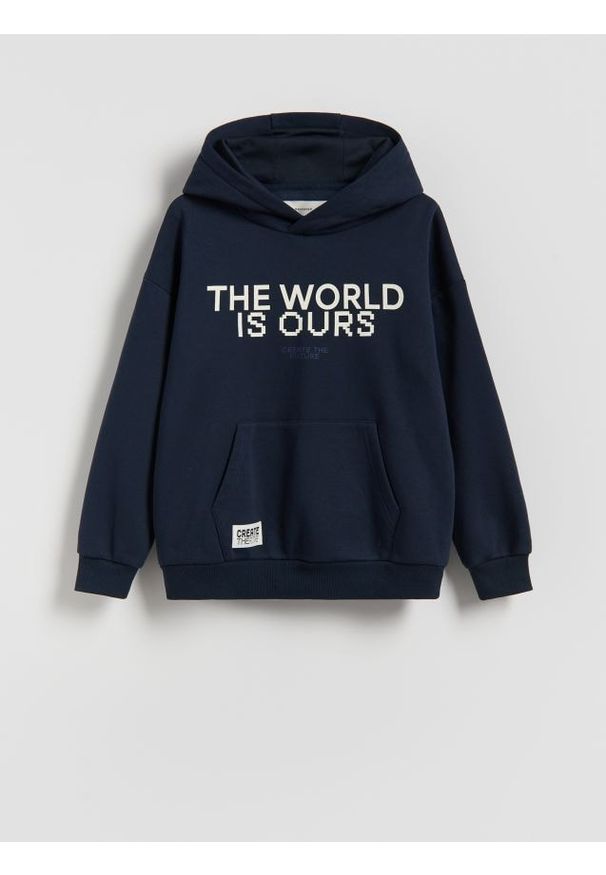 Reserved - Bluza z kapturem - granatowy. Typ kołnierza: kaptur. Kolor: niebieski. Materiał: bawełna, dzianina