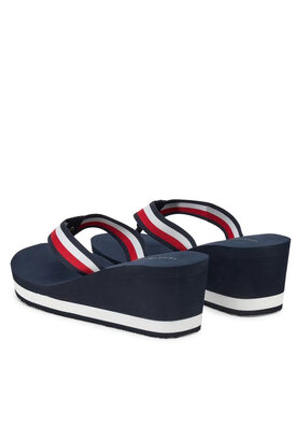 TOMMY HILFIGER - Tommy Hilfiger Japonki Th Corporate Wedge Beach Sandal FW0FW08520 Granatowy. Kolor: niebieski. Materiał: materiał
