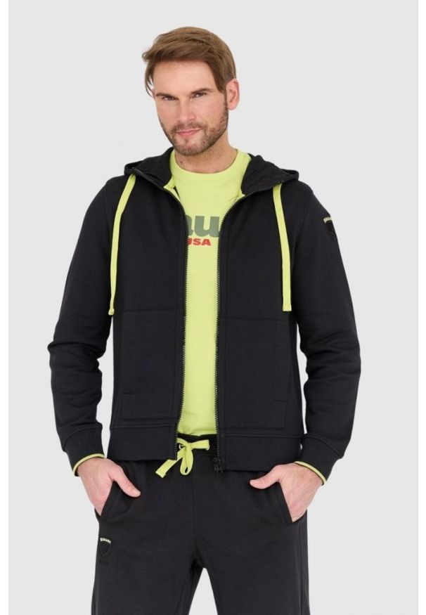 Blauer USA - BLAUER Czarna męska rozpinana bluza z kapturem, Rozmiar M. Typ kołnierza: kaptur. Kolor: czarny