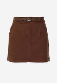 Born2be - Brązowa Ołówkowa Spódnica z Bawełną z Paskiem i Podszewką Typu Szorty Vikisola. Okazja: na co dzień, na spotkanie biznesowe, na randkę, do pracy. Kolor: brązowy. Materiał: bawełna. Styl: casual, biznesowy, elegancki #2