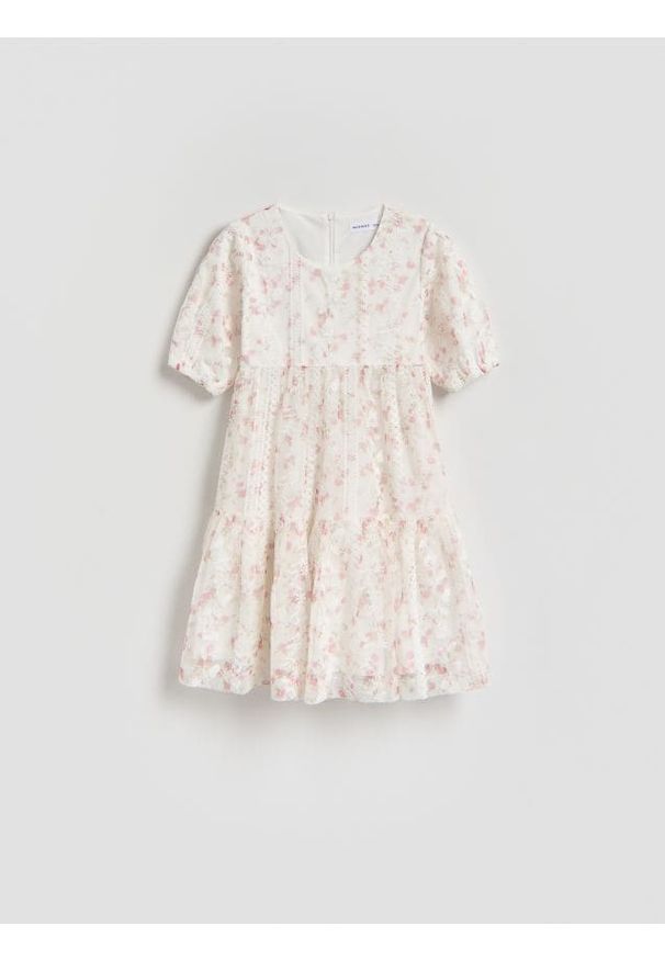 Reserved - Sukienka z haftowanym zdobieniem - wielobarwny. Materiał: dzianina. Wzór: aplikacja, haft