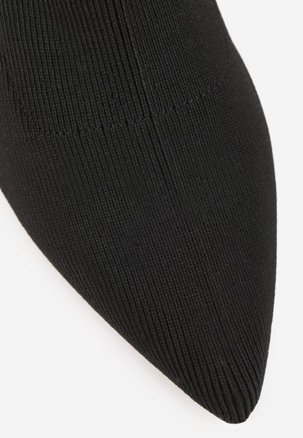 Born2be - Czarne Botki Wsuwane na Stożkowym Obcasie ze Skarpetową Cholewką Lerelda. Okazja: na spotkanie biznesowe. Zapięcie: bez zapięcia. Kolor: czarny. Materiał: dzianina. Szerokość cholewki: normalna. Obcas: na obcasie. Styl: elegancki, biznesowy. Wysokość obcasa: średni