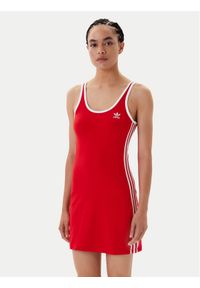 Adidas - adidas Sukienka codzienna adicolor 3-Stripes JW2584 Czerwony Slim Fit. Okazja: na co dzień. Kolor: czerwony. Materiał: bawełna. Typ sukienki: proste. Styl: casual