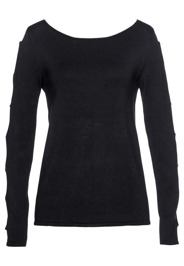 Sweter z wycięciami bonprix czarny. Kolor: czarny. Wzór: aplikacja. Styl: elegancki
