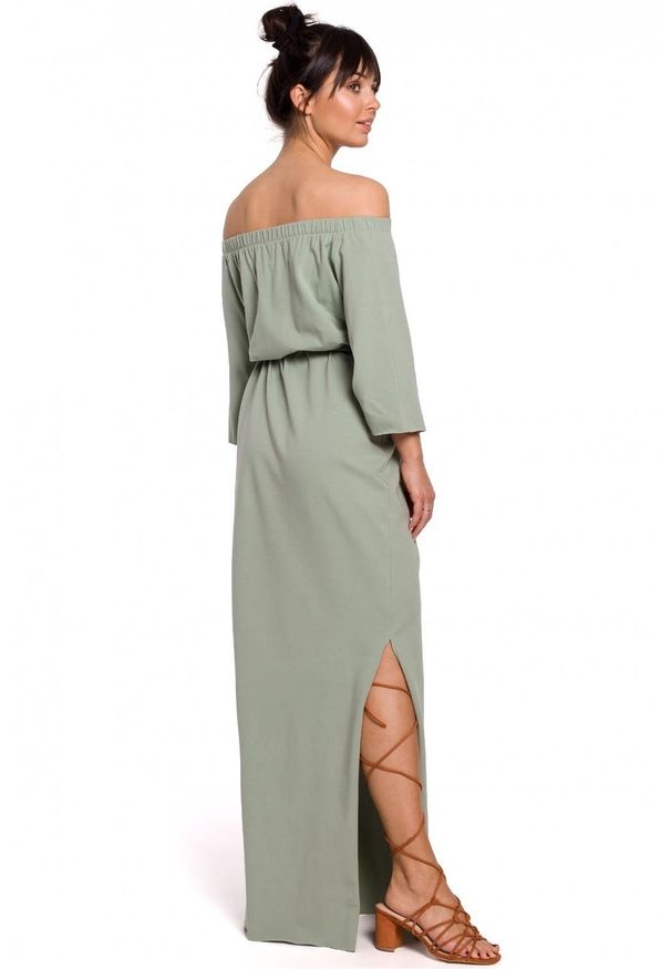 BE - Bawełniana sukienka maxi z odkrytymi ramionami na lato. Okazja: na co dzień. Materiał: bawełna. Sezon: lato. Typ sukienki: z odkrytymi ramionami. Styl: casual. Długość: maxi