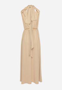 Born2be - Beżowa Koktajlowa Sukienka Multiway z Wiskozą i Wiązaniem na Szyi Lilazza. Okazja: na imprezę. Typ kołnierza: dekolt w kształcie V. Kolor: beżowy. Materiał: wiskoza. Typ sukienki: rozkloszowane. Styl: wizytowy #6