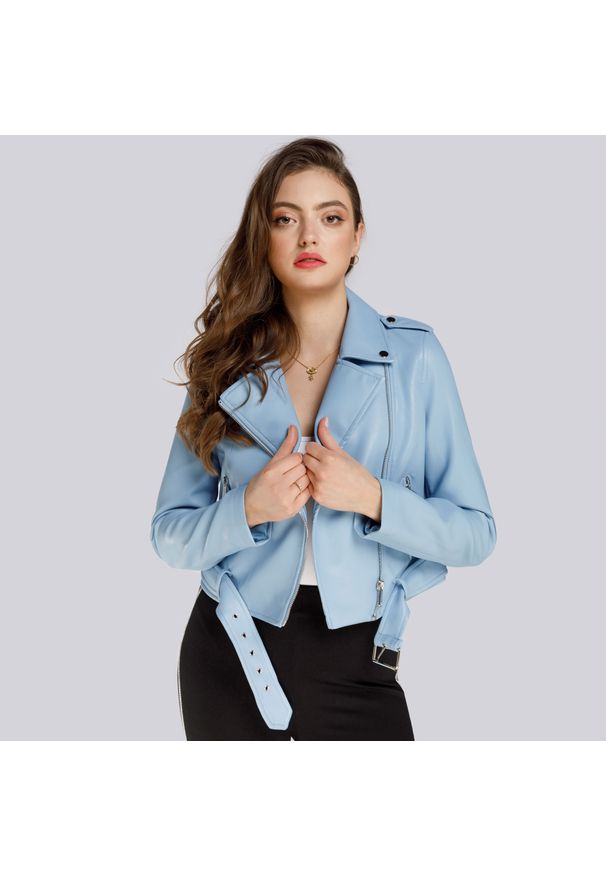 Wittchen - Damska ramoneska o fasonie cropped. Okazja: na co dzień. Kolor: niebieski. Materiał: skóra ekologiczna. Długość: krótkie. Styl: casual, klasyczny, elegancki