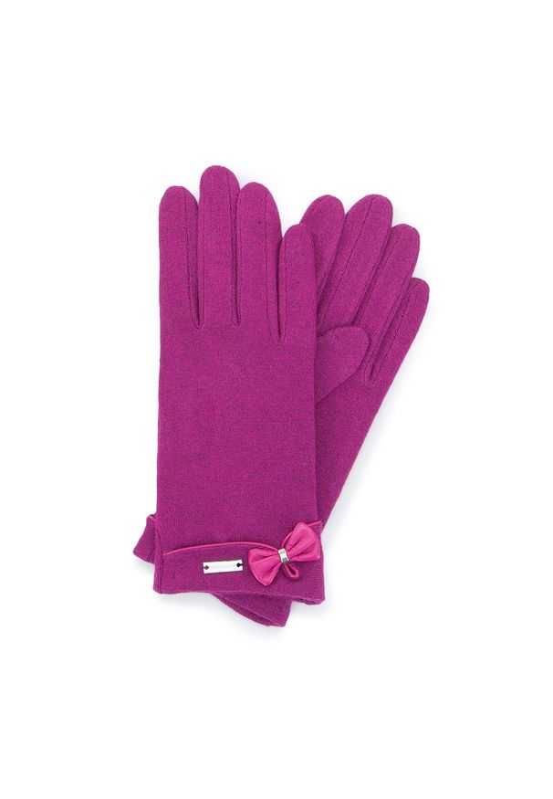 Wittchen - Damskie rękawiczki z kokardką i lamówką. Kolor: różowy. Materiał: wełna. Wzór: kolorowy. Styl: elegancki