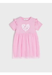 Sinsay - Sukienka z tiulem - różowy. Kolor: różowy. Materiał: tiul. Wzór: aplikacja, gładki #1
