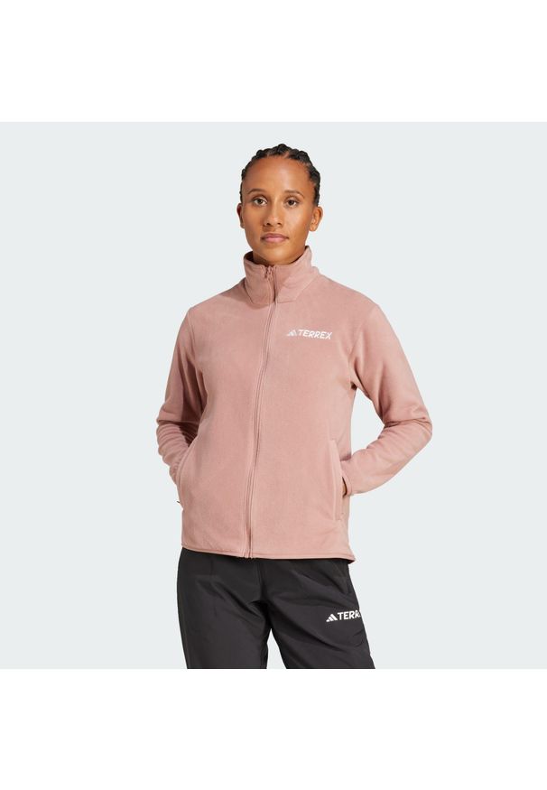 Adidas - Kurtka Multi Essentials Full-Zip Fleece. Kolor: różowy. Materiał: polar, materiał. Sport: turystyka piesza