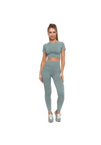 Zielony Damski Komplet Top + Legginsy Moraj. Okazja: na co dzień, na spacer. Kolor: zielony. Materiał: materiał. Długość rękawa: krótki rękaw. Długość: krótkie. Styl: sportowy, wizytowy, casual, elegancki