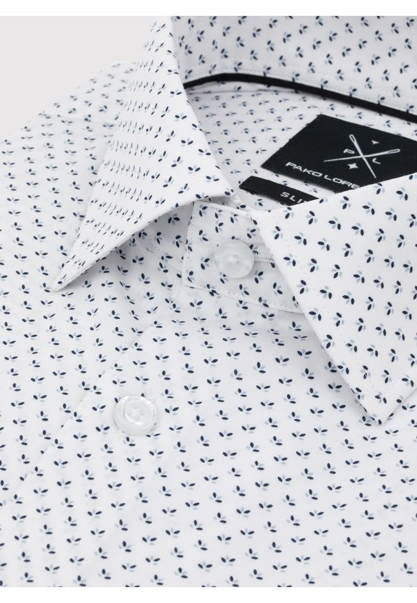 Pako Lorente - PAKO LORENTE – Biała koszula męska w mikrowzór. Kolor: biały. Materiał: elastan, bawełna. Długość rękawa: długi rękaw. Długość: długie. Sezon: wiosna, lato