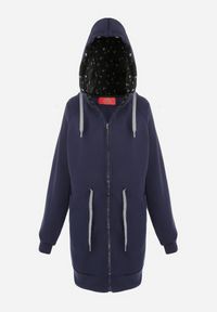 Born2be - Granatowa Bluza Długa z Kapturem Rhodippe. Typ kołnierza: kaptur. Kolekcja: plus size. Kolor: niebieski. Materiał: polar. Długość: długie #4