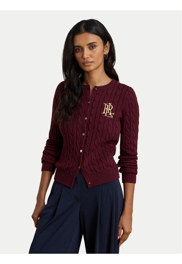 Lauren Ralph Lauren - LAUREN RALPH LAUREN Kardigan 200932225014 Bordowy Regular Fit. Kolor: czerwony. Materiał: bawełna
