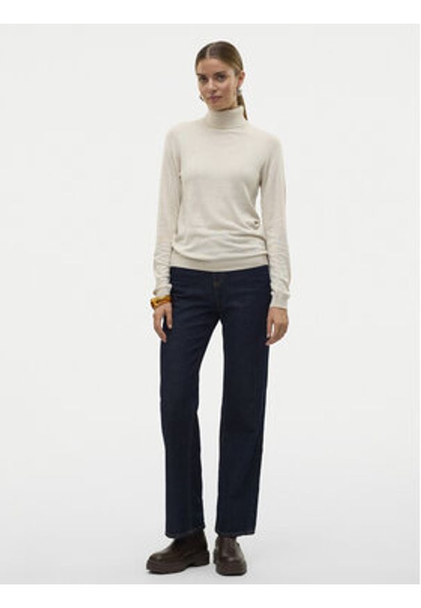 Vero Moda Golf Iris 10320450 Beżowy Slim Fit. Typ kołnierza: golf. Kolor: beżowy. Materiał: syntetyk, wiskoza