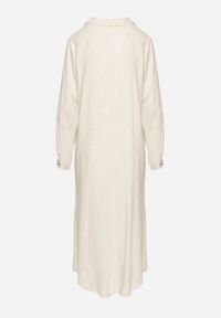 Born2be - Beżowa Koszulowa Sukienka z Lnem i Wiskozą z Regulowanymi Rękawami Melvezia. Okazja: na co dzień. Kolor: beżowy. Materiał: len, wiskoza. Typ sukienki: koszulowe. Styl: casual #7