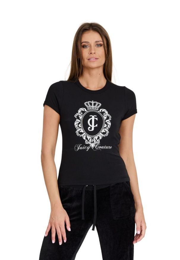 Juicy Couture - JUICY COUTURE Czarny damski t-shirt Heritage Crest Fitted, Rozmiar S. Kolor: czarny