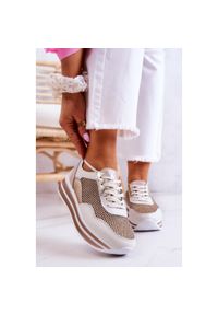 S.Barski Damskie Buty Sportowe Sneakersy Biało-Złote Bourne białe złoty. Kolor: biały, wielokolorowy, złoty. Materiał: materiał, skóra. Sezon: lato, wiosna. Obcas: na koturnie #2
