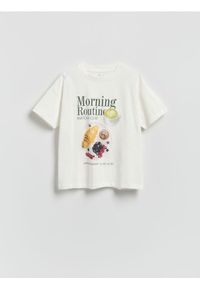 Reserved - Bawełniany t-shirt z nadrukiem - biały. Kolor: biały. Materiał: bawełna. Wzór: nadruk #1