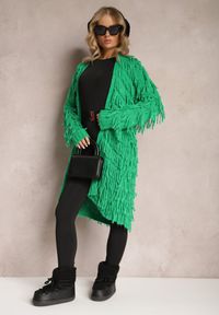 Renee - Zielony Niezapinany Kardigan w Ozdobne Frędzle Massawa. Kolor: zielony. Styl: elegancki #5