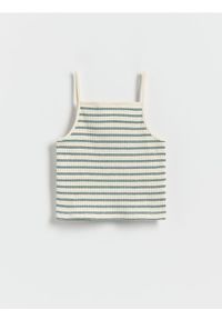 Reserved - Top w paski - jasnoturkusowy. Kolor: turkusowy. Materiał: bawełna. Wzór: paski #1