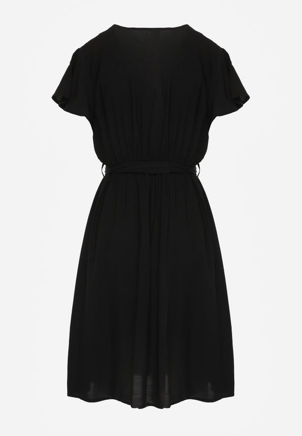 Renee - Czarna Rozkloszowana Sukienka Midi z Wiązanym Paskiem Elemia. Kolor: czarny. Materiał: wiskoza, materiał, tkanina. Długość: midi