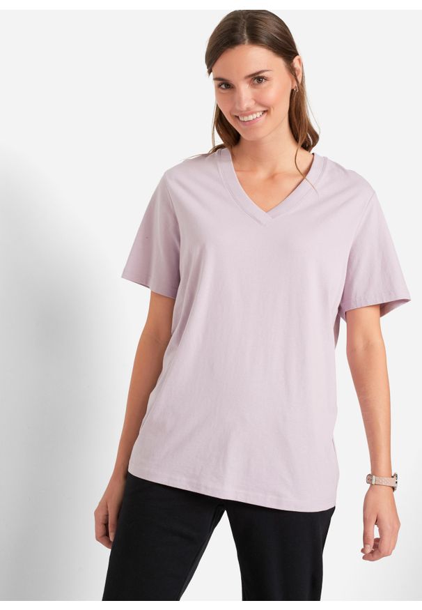 bonprix - Długi shirt z dekoltem w szpic (5 sztuk), krótki rękaw. Okazja: na co dzień. Kolor: różowy. Długość rękawa: krótki rękaw. Długość: krótkie. Sezon: lato. Styl: casual