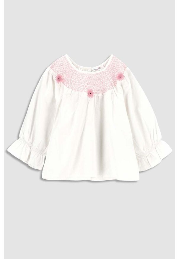 COCCODRILLO - Coccodrillo bluzka bawełniana dziecięca kolor biały z aplikacją. Kolor: biały. Materiał: bawełna. Długość rękawa: długi rękaw. Długość: długie. Wzór: aplikacja