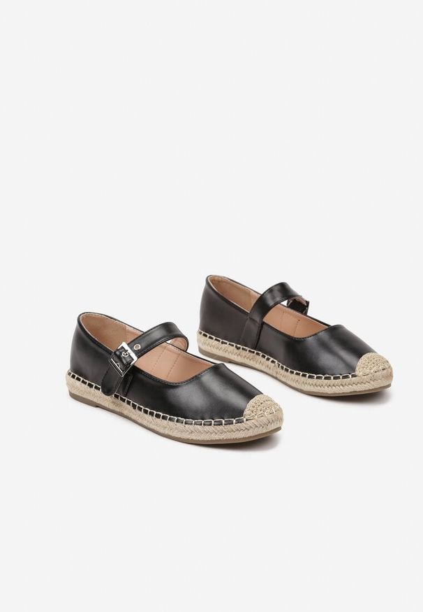 Born2be - Czarne Espadryle Ozdobione Paskiem i Plecionką Noniara. Okazja: na co dzień. Zapięcie: pasek. Kolor: czarny. Materiał: jeans. Wzór: aplikacja. Sezon: lato, wiosna. Obcas: na płaskiej podeszwie. Styl: elegancki, casual