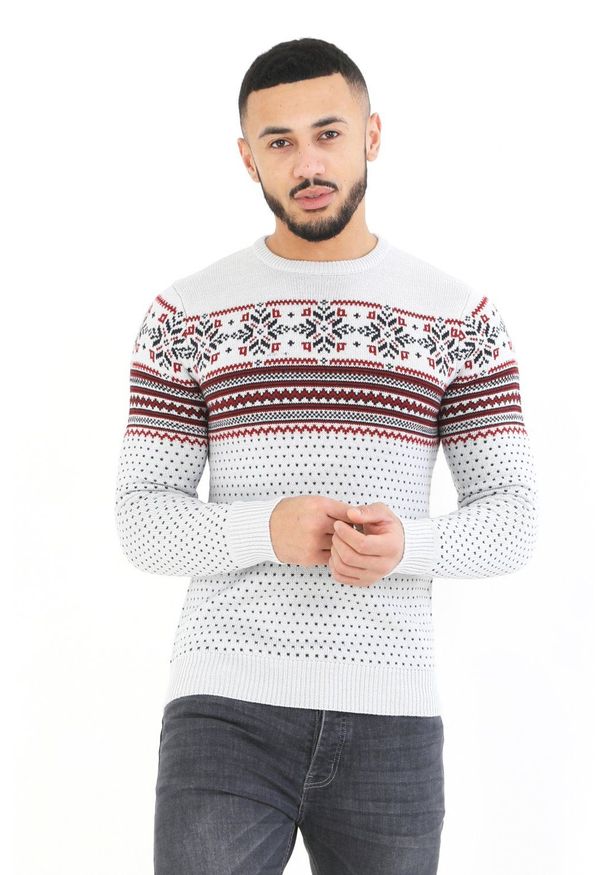 Jasny, Świąteczy Sweter z Norweskim Wzorem - Brave Soul. Kolor: czerwony. Materiał: akryl. Styl: wizytowy