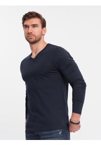 Ombre Clothing - Zestaw longsleeve męski V-NECK - mix 2-pak V6 - Rozmiar: XL. Okazja: na co dzień. Kolor: niebieski. Materiał: tkanina, skóra, materiał, bawełna. Długość rękawa: długi rękaw. Długość: długie. Wzór: gładki, jednolity. Styl: klasyczny, wizytowy, casual #3