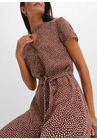 bonprix - Sukienka koszulowa w kropki. Kolor: brązowy. Wzór: kropki. Typ sukienki: koszulowe #2