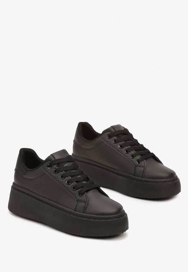 Born2be - Czarne Casualowe Sneakersy na Grubej Podeszwie Tiadonia. Okazja: na co dzień. Kolor: czarny. Materiał: jeans. Obcas: na platformie