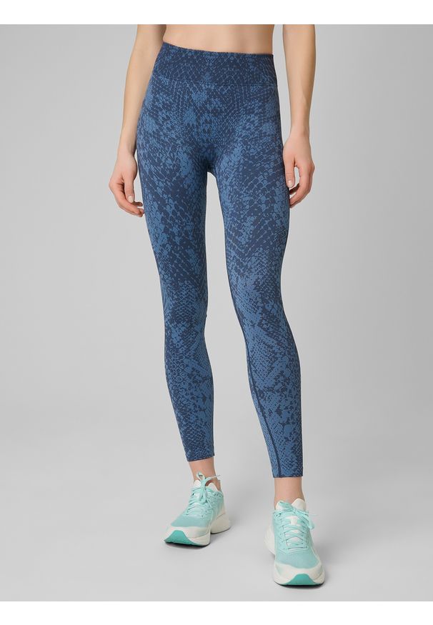 4f - 4F Legginsy treningowe bezszwowe damskie - turkusowe XL/XXL. Stan: podwyższony. Kolor: turkusowy. Materiał: włókno, skóra, dzianina. Sport: fitness
