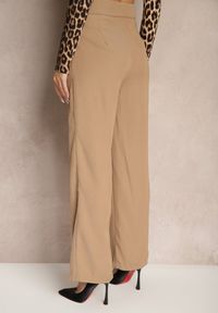 Renee - Ciemnobeżowe Szerokie Spodnie Garniturowe z Wiskozą High Waist z Paskiem z Klamrą Enarela. Okazja: na co dzień. Stan: podwyższony. Kolor: beżowy. Materiał: wiskoza. Sezon: lato, wiosna. Styl: casual, elegancki #3