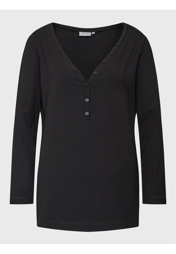 Calvin Klein Curve Bluzka Inclu Modal Rib Henley K20K205460 Czarny Regular Fit. Typ kołnierza: typu henley. Kolor: czarny