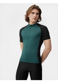 4f - Koszulka rowerowa szosowa męska. Kolor: zielony. Materiał: materiał, dzianina, skóra. Długość rękawa: krótki rękaw. Sport: fitness, kolarstwo #1