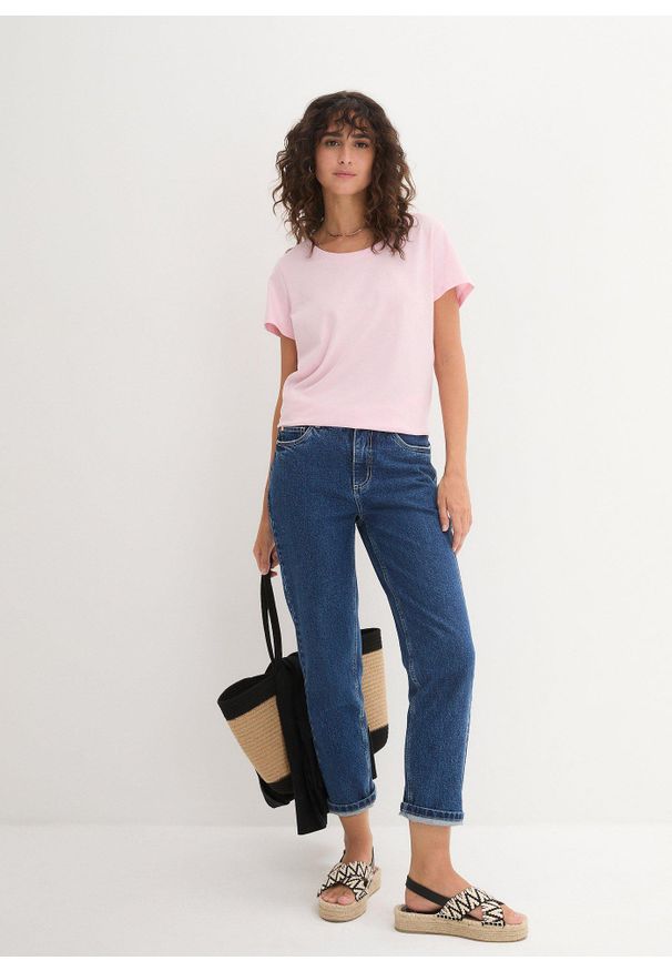 bonprix - Bluzka z okrągłym dekoltem (5 szt.). Kolor: różowy. Materiał: jersey. Długość rękawa: krótki rękaw. Długość: krótkie