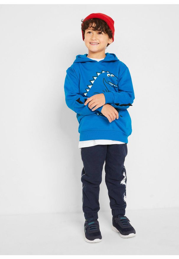 bonprix - Bluza z kapturem z czystej bawełny organicznej. Typ kołnierza: kaptur. Kolor: niebieski. Materiał: bawełna. Wzór: nadruk