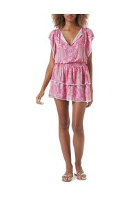 Melissa Odabash - MELISSA ODABASH - Różowa sukienka mini Keri. Kolor: różowy, wielokolorowy, fioletowy. Materiał: bawełna. Długość: mini #4