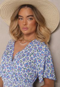 Renee - Biała Sukienka Rozkloszowana o Kopertowym Kroju w Kwiatowy Print Borriz. Okazja: na co dzień. Kolor: biały. Materiał: materiał. Wzór: kwiaty, nadruk. Sezon: lato, wiosna. Typ sukienki: kopertowe. Styl: casual, elegancki #5