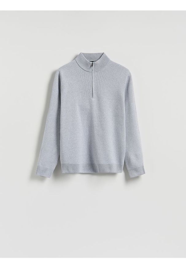 Reserved - Sweter z rozpinanym golfem - jasnoszary. Typ kołnierza: golf. Kolor: szary. Materiał: dzianina