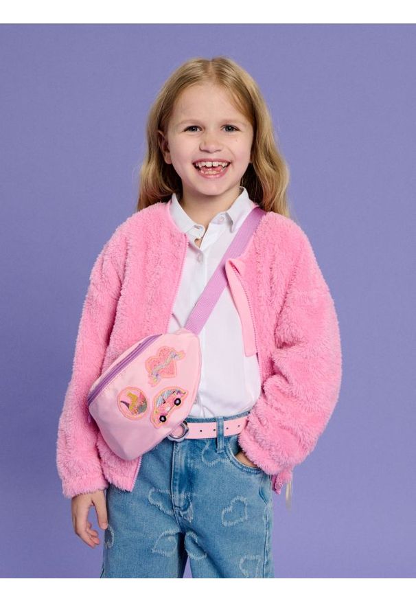 Sinsay - Bluza rozpinana - różowy. Kolor: różowy. Materiał: tkanina. Długość rękawa: długi rękaw. Długość: długie. Wzór: haft