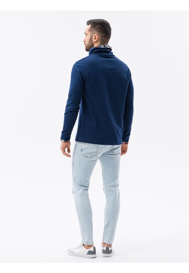 Niebieska bluza Ombre Clothing ze stójką, w kratkę