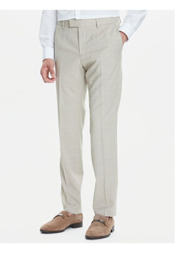 BOSS Garnitur H-Huge 50546099 Beżowy Slim Fit. Kolor: beżowy. Materiał: wełna