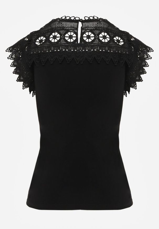 Renee - Czarny Bawełniany Top z Koronkowymi Wstawkami Lirumina. Okazja: na co dzień. Kolor: czarny. Materiał: bawełna, koronka. Styl: elegancki, casual